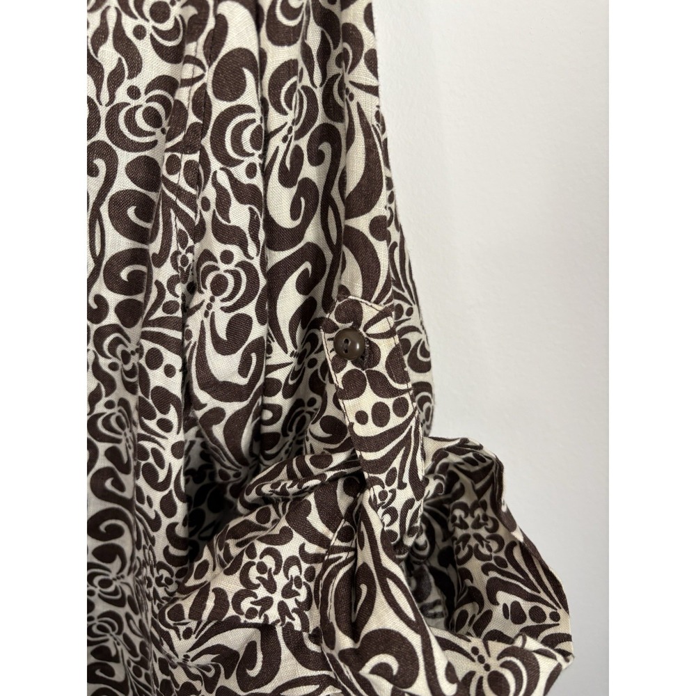 Charter Club Womens 100% Linen Blouse Size 16 Brown Floral Button Up Long Sleeve - Picture 4 of 7